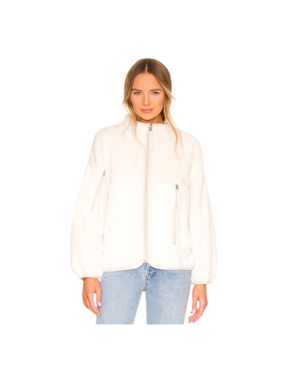 UGG. Cream Marlene Jacket Cozy Sherpa Full Zip Long Sleeves Four Pockets Medium